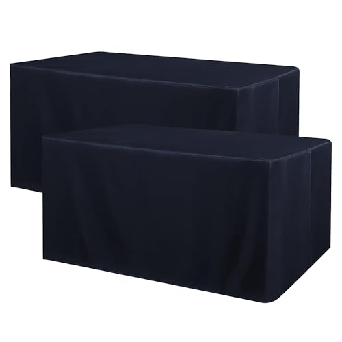 Jieqier Fitted Tablecloth for 72" x 30" Rectangle Tables - Water Resistant Washable Rectangle Table Covers for Wedding, Banquet and Trade Shows, 2 Pack, 6FT, Navy