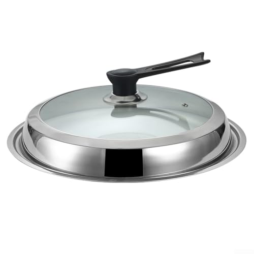 Tapa de cocina de acero inoxidable con parte superior de vidrio para plancha grande para woks, función de soporte vertical para ahorrar espacio y mantener la tapa lejos de la suciedad y los arañazos