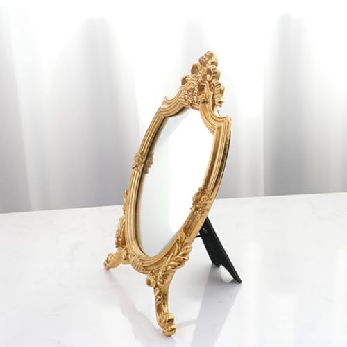Espejo de maquillaje dorado CHILDWEET con diseño retro de resina y cristal alta definición 6