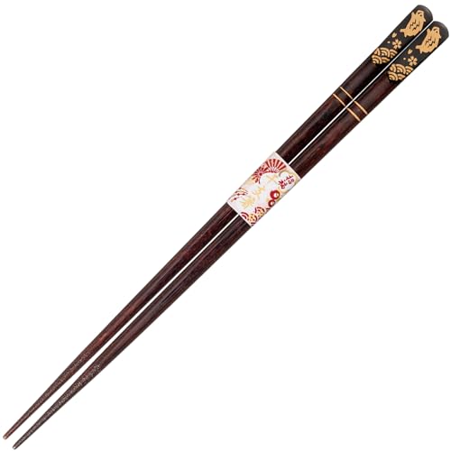 サンライフ 「招福干支 」 箸 食洗機対応 大人 長い 22.5cm 亥 天然木 黒 金 日本製 H-06492