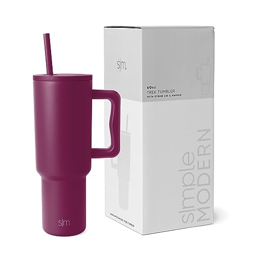 Image of Simple Modern Tumbler with Handle and Straw Lid | Insulated Reusable Stainless Steel Water Bottle Travel Mug Cupholder Use | Gifts for Women Men Him Her | Trek Collection | 40oz | Orchid Sangria