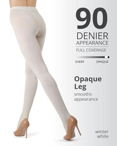Image of MeMoi Boston Ribbed Cotton Sweater Tights, Warm Opaque Winter Tights