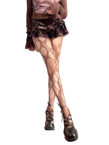 Image of Distressed Ripped Fishnet Stockings for Women Sexy Hole Mesh Tights Y2k Lace Sheer Pantyhose