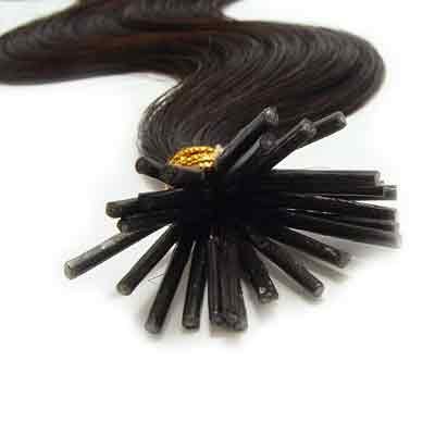 100 Strands Wavy Body Wave Micro Ring Links Locks Beads Keratin Stick I Tipped Pre Bonded Human Hair Extensions Color #2 (Dark Brown)