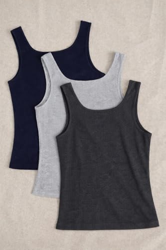 Image of Women's 1x1 Rib Cotton Stretch Tank Top Sleeveless Basic Vest Pack of 3
