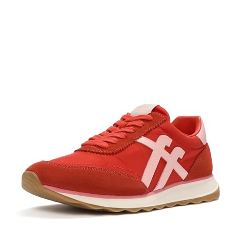 FitFlop Tenis Retro-Q Ff de tela/gamuza para mujer, Tomate cereza/rosa cálido, 10
