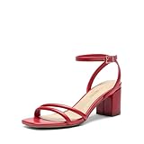 DREAM PAIRS Women's Chunky Strappy Heels Square Open Toe Ankle Buckle Low Heels Sandals for Daily Wedding Party Dress,Size 5,Red,SDHS2496W