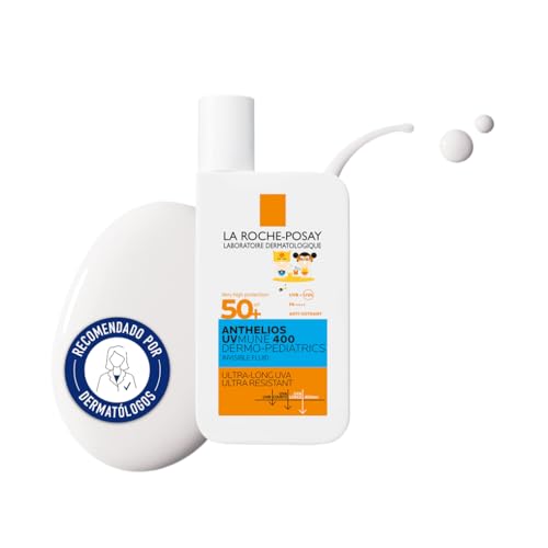 La Roche Posay Protector Solar Facial SPF50+, Protección Alta, Resistente al Agua, Para Niños, Sin Perfume, Textura ligera, Anthelios UV-Mune 400 Dermopediatrics, Fluido Invisible, 50 ml