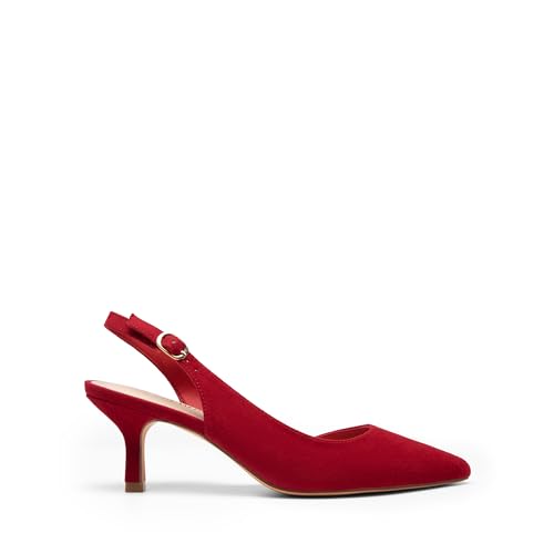 DREAM PAIRS Women's Kitten Slingback Heels Pumps,Red-Suede,8 - image 4