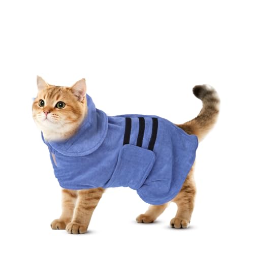 Nobleza Hundebademantel Mikrofaser mit Klettverschluss,Super saugfähig und schnell trocknend,Bademantel für alle Katzen und Hunde,Fünf Größen,Hundehandtuch Weich (XS Blau)