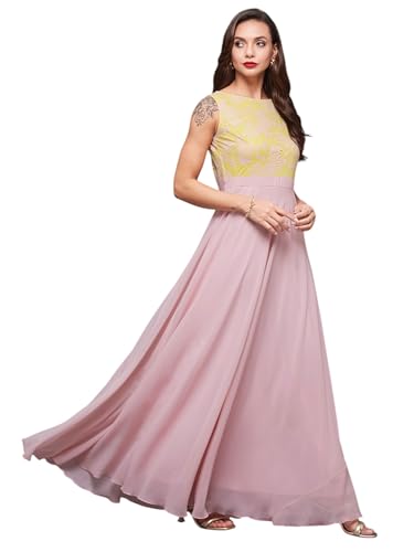 Image of Miss Chase Women's Round Neck Sleeveless Floral Lace Fit & Flare Maxi Dress