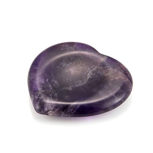 CrystalTears Amethyst Thumb Worry Stone Polished Tumbled Heart Pocket Palm Stone Chakra Healing Crystal Therapy Geometry for Anxiety Stree Relief