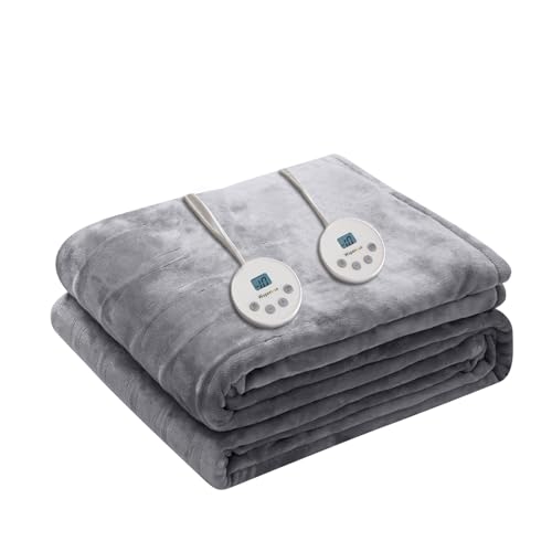 Image of Wapaneus Heated Blanket Electric King Size 90 inchx100 inch-Dual Control with 10 Heat Levels 12 Timer Settings and 8 Hours Auto-Shut Off,Fast-Heating Electric Blanket,ETL Listed Machine Washable,Light Grey