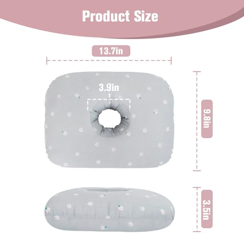 Ear Piercing Pillow for Side Sleeper with Hole for Relief Ears Pain CNH Piercing Pain Sleeping Pressure Sore, Comfortable Support Ear Guard Pillow to a Restful Sleep, Gray White Flowers