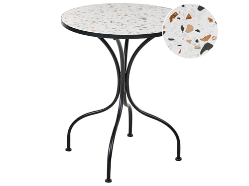 Beliani Mesa de balcón bistró para Exteriores Estilo Vintage Tablero con Efecto terrazo y Estructura de Hierro Negro Artena