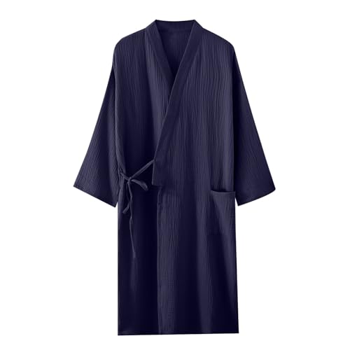 Mens Long Sleeve Robe Lightweight Summer Bathrobe Soft Weave Kimono Bath Robes Breathable Summer Spa Pool Bathrobes