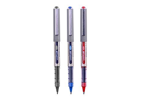 Image of Uni-ball 153529308 UB-157ye Fine Ballpoint Pen, Uni Super Ink, 0.7 mm Tip, Pack of 3, Black /Blue /Red