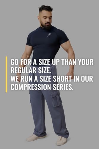 Image of Men Half Sleeves Slim Fit Compression High Neck Sports and Gym Tshirt