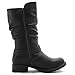 GLOBALWIN Women’s Mid Calf Boots Black Fashion Moto Boots For Women With Buckle Straps, Side Zipper, And Low Block Heel – Biker Boots For Fall Spring Winter Size 10M