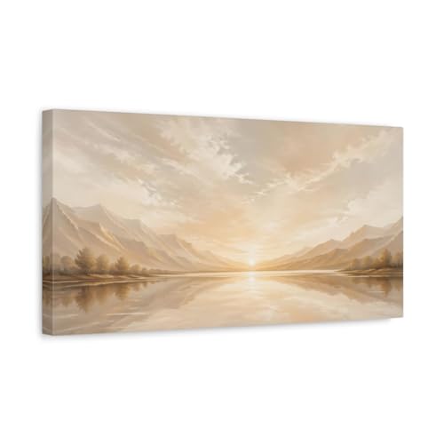 Coucher de soleil doré tableau impressionniste nature lac pour décoration murale salon