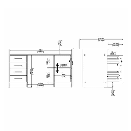 Image of Lakdi The Furniture Home and Office Modern Home Office Computer Desk - Writing Workstation with 4 Storage Drawers, Locking Security Cabinet, and Open Cubby Shelf - White & Grey Finish - 121534271