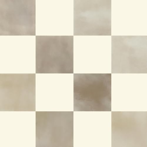Ismoon Checkered Wallpaper Peel and Stick Neutral Mosaic Checkered Contact Paper 17.3in x 6.56ft Vintage Removable Self-Adhesive Wallpaper for Bathroom Bedroom Kitchen Shelf Liner Vinyl