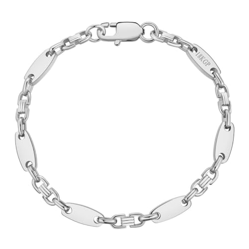 DJADEE Herren Armband Silber 750 vergoldet Premium Edelstahl 316L Plattenarmband 5/8/10/12 mm Wasserfest Hypoallergen Hochglanzpoliert Geschenk Männer Halskette 18 Karat gestempelt
