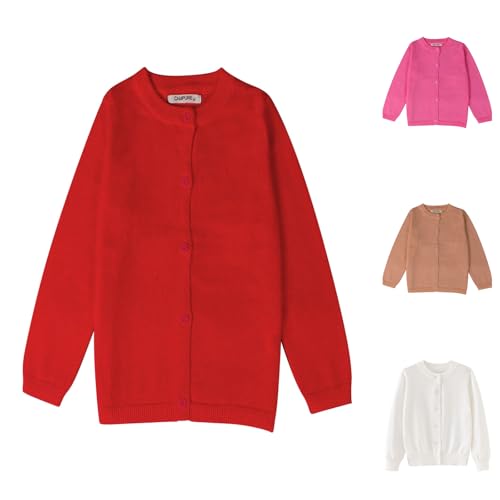 uniform sweaters for girls Baby Toddler Teen Boys Girls Crewneck Cardigan Sweaters Long Sleeve Kids Button Cotton School Uniform Knit Tops Outwear (Pink-B, 7-9 Years)