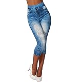Strass Love Schrift Damen 3/4 Capri High Waist Leggings Love Strass Destroyed Hose Jeans Look Jeggings 244 (as3, Numeric, Numeric_36, Numeric_38, Regular, Regular, Hellblau, S/M)