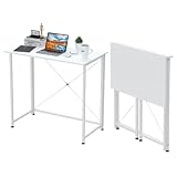 Mi Ko Mi Ka Oferta Mesa Escritorio Plegable, Mesa Ordenador, Compacto sin ensamblaje, Mesa de Estudio para Casa Oficina, Escritorio para computadora Manualidades, Blanca Beige Negra, 80 x 45 x 74 cm