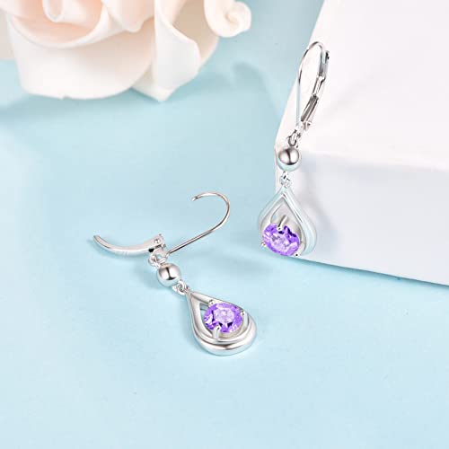 Dangle Drop Birthstone Earrings 925 Sterling Silver Leverback Earrings 14K White Gold Birthday Anniversary Fine Jewelry For Women Girls (June) #TOP3