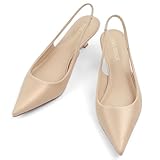 JENN ARDOR Nude Kitten Heels for Women Slingback Dressy Pumps Short Low Heeled Corporate Brown Pointed Toe Fashion Casual Frech Chic Shoes Size 9.5