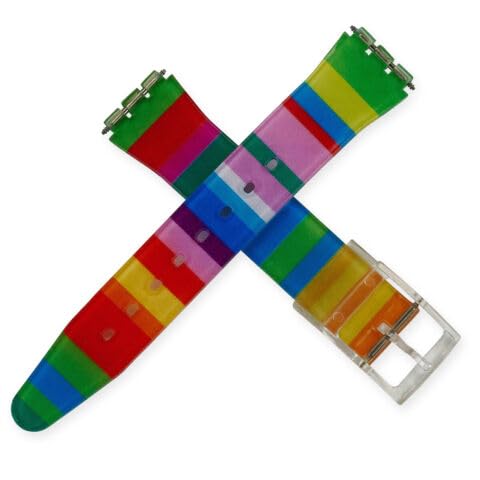 Image of Replacement Rainbow 17mm Silicone Rubber Swatch Watch Strap Soft Band Waterproof