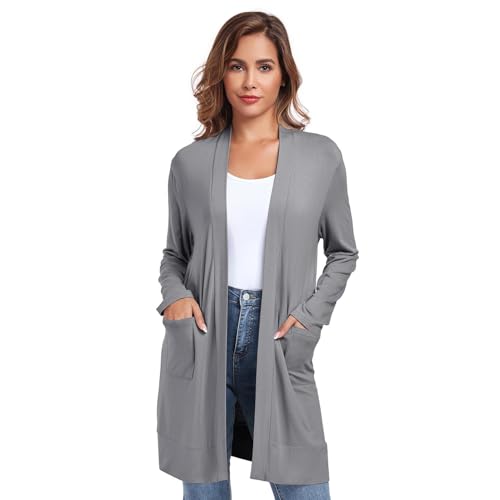 TownCat Damen Strickjacke Lang Mit Taschen Langarm Offener Strickmantel...