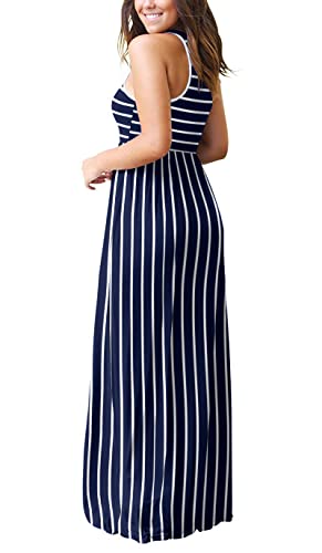 Image of EUOVMY Women's Sleeveless Dress Casual Plain Loose Summer Long Maxi Dresses with Pockets