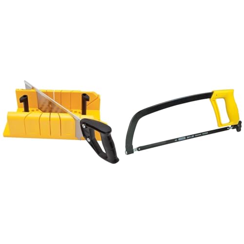 Stanley 1-20-600 Boite à Onglet en ABS Antichocs - Plateau Alvéolé avec Cadre Excentrique & STANLEY 1-15-122 Scie À métaux 300 mm - 10 dents/cm - Poignée Révolver...