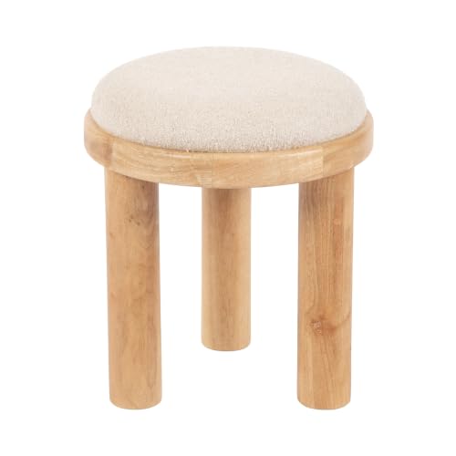 Kate and Laurel Zoda Round Upholstered Ottoman with Mango Wood Base, 16 x 16 x 18, Soft White and Natural Wood, Modern Boucle Living Room Ottoman Foot Rest for Apartment or Dorm Room Decor by Kate and Laurel - Used condition - US$145.91