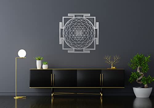 iwa concept Sri Yantra Heilige Geometrie Metall Wanddekoration, Einzigartige Moderne Dekoration für Wohnzimmer, Metall Wandkunst, Einweihungsgeschenk, Büro Dekor (Medium, Silber) Cover