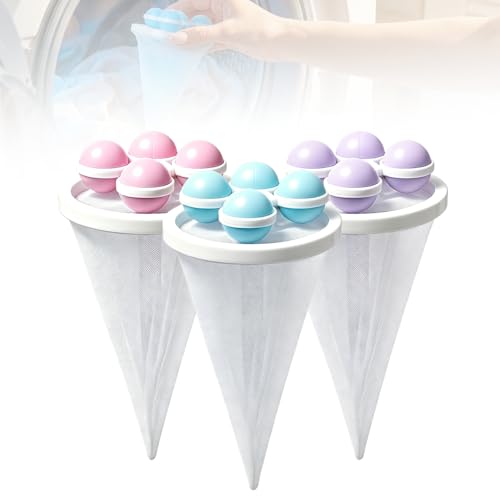 Pet Hair Remover for Laundry 3 Pack Washing Machine Filter Bag Floating Laundry Hair Catcher with Fine Mesh Filter Reusable Fur Lint Catcher for Dog Cat (Multicolor 3 PC)