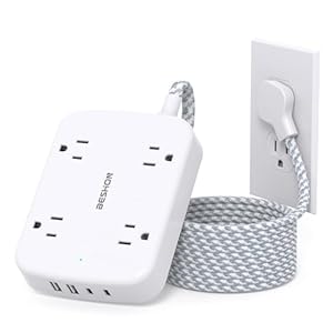 Surge Protector Power Strip with 2 USB C – 5 Ft Flat Extension Cord Flat Plug Power Strip, 4 Widely Outlets and 4 USB Charging Ports, Outlet Extender, 900 Joules, for Home Office Dorm Room Essentials