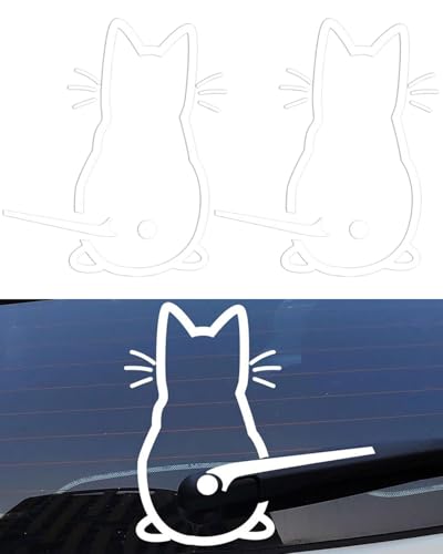 TPZORJX Pegatina de Coche,2 Hoja Pet Pegatinas para Coche Gato Adhesivo para Ventana de Coche Pegatina,Pegatina Gato Limpiaparabrisas,Divertido Dibujos Animados Gatito Calcomanía para Parabrisas