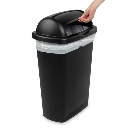 Caneca de basura rectangular de plástico negro 13 galones miniatura 7