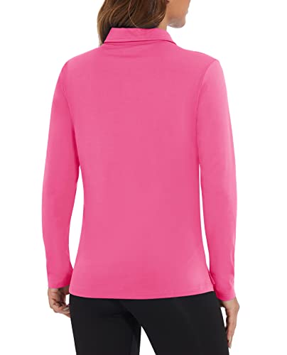 Magcomsen Women's Golf Polo Shirts V Neck Long Sleeve Stretch Shirts Upf 50+ Athletic Shirts With Buttons Rose Red, M #TOP3