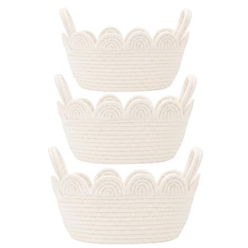 Yiyiring 3 Pack Scalloped Woven Baskets for Organizing, White