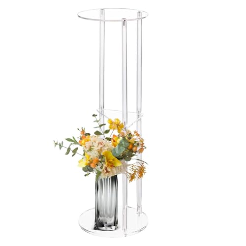 Pedestal transparente para bebidas, panel de metacrilato de polimetilo, perfil geométrico de 24 x 8 x 8 pulgadas, de estabilidad de componentes entrelazados, sintético ligero, mesa auxiliar de