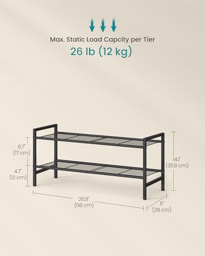 Image of SONGMICS Metal Shoe Rack, Free Standing Shoe Organizer for Entryway Closet Garage Small Spaces, Heavy-Duty Slim Steel Storage Shelf, 2-Tier, Fits 9-12 Pairs, Black ULMR042BP01