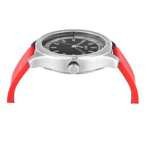 Image of Helix by Timex Analog Watch for Man with Black Round Dial & Red Silicone Strap Band Water Resistant Men's Wrist Watches - TW043HG23