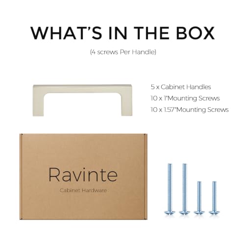 Image of Ravinte Brushed Nickel Kitchen Cabinet Solid Handles,3 Inch,5 Pack | Solid Zinc Alloy, Modern Slim Style, Square Design, Deep-Thread Firm Base, Screws Included, for Kitchen Drawers & Cupboards