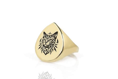 Bague en forme de poire gravée avec motif de chat personnalisé