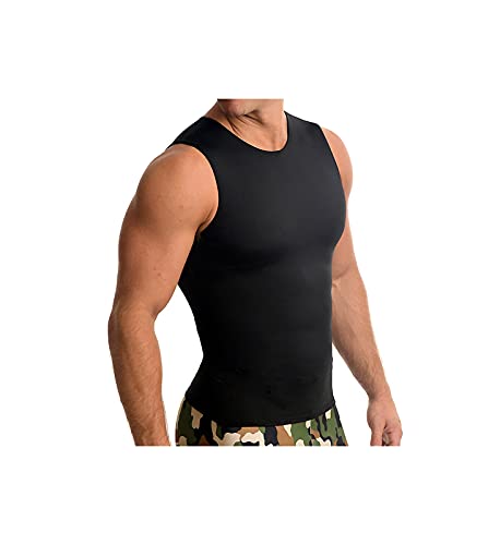 Insta Slim Mens Compression Sleeveless Crew Neck Muscle Shirt- Slimming Body Shaper Undershirt (X-Large, Black)
